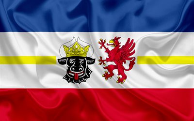 Bandera de Mecklemburgo-Pomerania Occidental, la Tierra de Alemania, las banderas de Tierras germanas, Mecklemburgo-Pomerania Occidental, los Estados de Alemania, bandera de seda, Rep&#250;blica Federal de Alemania