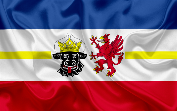Lippu Mecklenburg-vorpommern, Maa Saksa, liput saksan Mailla, Mecklenburg-Vorpommern, Valtiot Saksa, silkki lippu, Saksan liittotasavalta