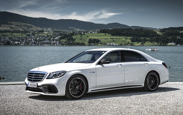 4k, Mercedes S63 AMG 4Matic de 2017, coches, blanco, s63, tuning, coches alemanes, Mercedes
