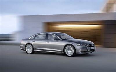 Audi A8 L, 2018 autoja, luksusautojen, harmaa a8, saksan autoja, Audi