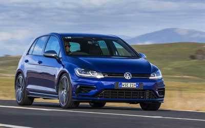 Volkswagen Golf R, 2018 cars, blue golf, road, VW, german cars, Volkswagen