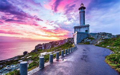 ocean, coast, lighthouse, Punta Nariga, Spain