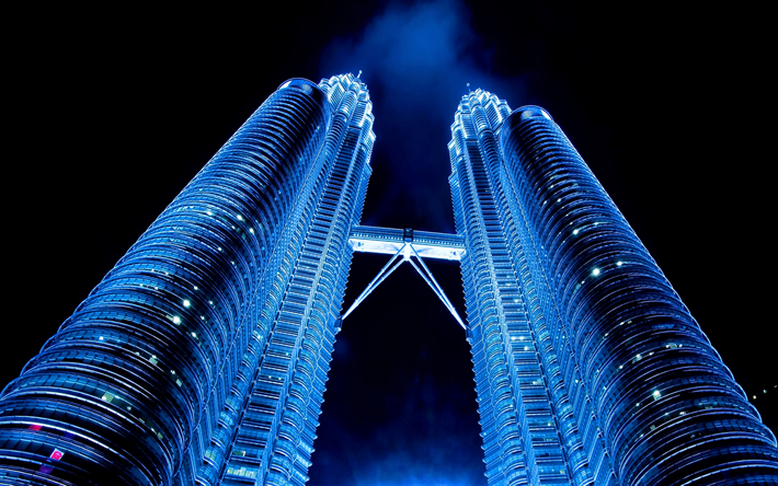Las Torres Petronas, noche, rascacielos, Kuala Lumpur, Malasia, Asia