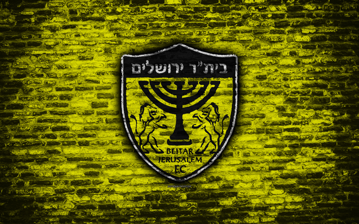 Beitar FC, 4k, ロゴ, レンガの壁, イスラエルLigat ha Al, サッカー, イスラエルのサッカークラブ, Beitarエルサレム, レンガの質感, エルサレム, イスラエル