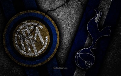Inter Milan vs Tottenham, 4k, Champions League, Group Stage, Round 1, creative, Internazionale FC, Tottenham Hotspur FC, black stone