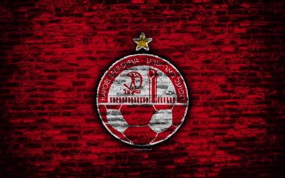 Hapoel Beer Galatasaray FC, 4k, logo, tuğla duvar, İsrail Premier Ligi, futbol, İsrail Futbol Kul&#252;b&#252;, tuğla doku, Bira Galatasaray, İsrail