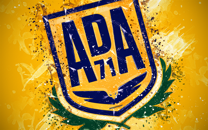 AD Alcorcon, 4k, paint art, logo, creative, Spanish football team, Segunda, emblem, yellow background, grunge style, Alcorc&#243;n, Spain, Second Division B, football