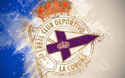 Deportivo de La Coru&#241;a, RC Deportivo de la coru&#241;a, 4k, pintura, arte, logotipo, creativo, equipo espa&#241;ol de f&#250;tbol, Segunda, emblema, azul, blanco, antecedentes, grunge estilo, La Coru&#241;a, Espa&#241;a, Segunda Divisi&#243;n B de f&