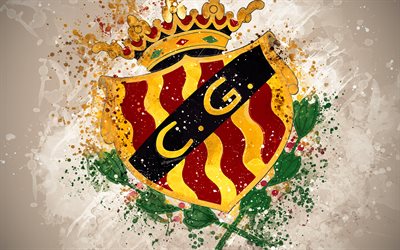 Gimnastic de Tarragona, 4k, boya, sanat, logo, yaratıcı, İspanyol futbol takımı, Segunda, amblemi, beyaz arka plan, grunge tarzı, Yakındaki, İspanya, İkinci Lig B, futbol