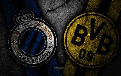 O Club Brugge KV vs Borussia Dortmund, 4k, Liga Dos Campe&#245;es, Fase De Grupos, Round 1, criativo, O Club Brugge KV FC, O Borussia Dortmund FC, pedra preta