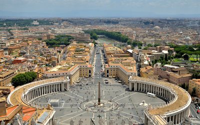 Vatican, St Peters Square, Piazza San Pietro, summer, Rome, city panorama, streets, Tiber River, Italy