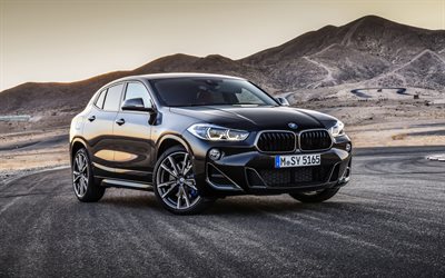 BMW X2, 2018, 4k, vista frontal, crossover compacto, novo preto X2, Carros alem&#227;es, BMW