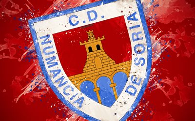 CD Numancia, 4k, paint art, logo, creative, Spanish football team, Segunda, emblem, dark red background, grunge style, Soria, Spain, Second Division B, football