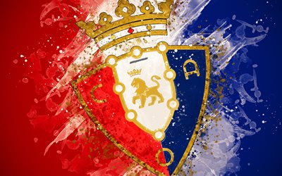 CA Osasuna, 4k, paint art, logo, creative, Spanish football team, Segunda, emblem, blue red background, grunge style, Pamplona, Spain, Second Division B, football