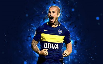 Dario Benedetto, 4k, Argentinean Superliga, abstract art, football stars, Boca Juniors FC, soccer, AAAJ, Benedetto, neon lights, argentine footballer