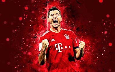 Robert Lewandowski, 4k, polish footballer, Bayern Munich FC, Germany, soccer, Lewandowski, Bundesliga, neon lights