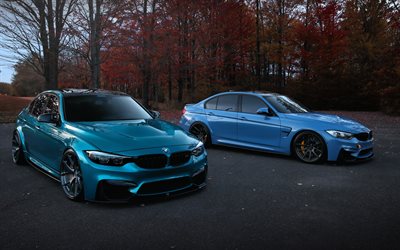 El BMW M3, 2018, F80, azul sed&#225;n de lujo de optimizaci&#243;n, verde sed&#225;n de M3, la optimizaci&#243;n de M3, de los coches alemanes, BMW
