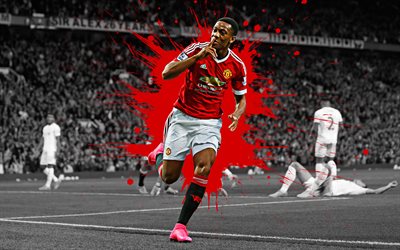 Anthony Martial, 4k, Manchester United, art, French football player, splashes of paint, grunge art, creative art, Premier League, England, football