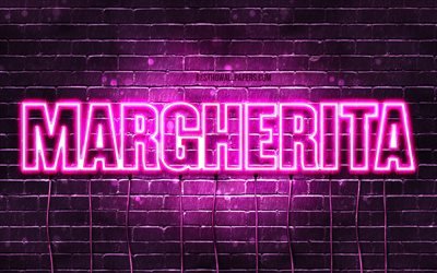 Margherita, 4k, wallpapers with names, female names, Margherita name, purple neon lights, Happy Birthday Margherita, popular italian female names, picture with Margherita name