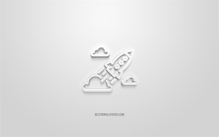 StartUp 3d icon, white background, 3d symbols, Start Up, creative 3d art, Rocket 3d icon, 3d icons, Start Up sign, Business 3d icons