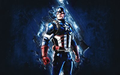 Fortnite Captain America Skin, Fortnite, main characters, blue stone background, Captain America, Fortnite skins, Captain America Skin, Captain America Fortnite, Fortnite characters
