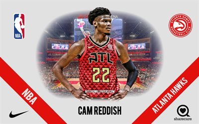 Cam Reddish, Atlanta Hawks, American Basketball Player, NBA, portrait, USA, basketball, State Farm Arena, Atlanta Hawks logo, Cameron Elijah Reddish