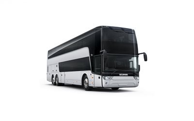 Scania Van Hool TDX27 Astromega, matkustajabussit, ulkopuoli, uusi valkoinen TDX27 Astromega, bussi valkoisella pohjalla, Scania
