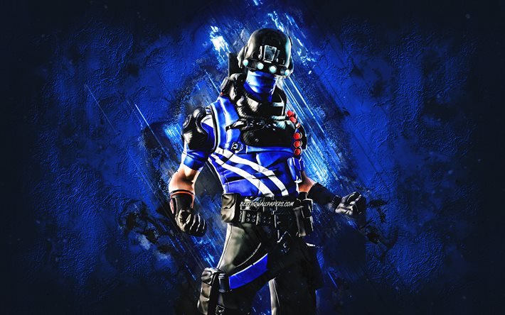 Fortnite Carbon Commandoスキン, フォートナイト, 主人公, 青い石の背景, カーボンコマンドー, Fortniteスキン, Carbon Commandoスキン, カーボンコマンドーフォートナイト, フォートナイトのキャラクター