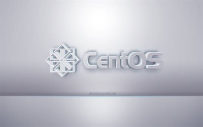Logotipo do CentOS 3D branco, fundo cinza, logotipo do CentOS, arte criativa em 3D, CentOS, emblema em 3D