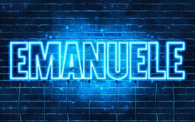 Emanuele, 4k, wallpapers with names, Emanuele name, blue neon lights, Happy Birthday Emanuele, popular italian male names, picture with Emanuele name