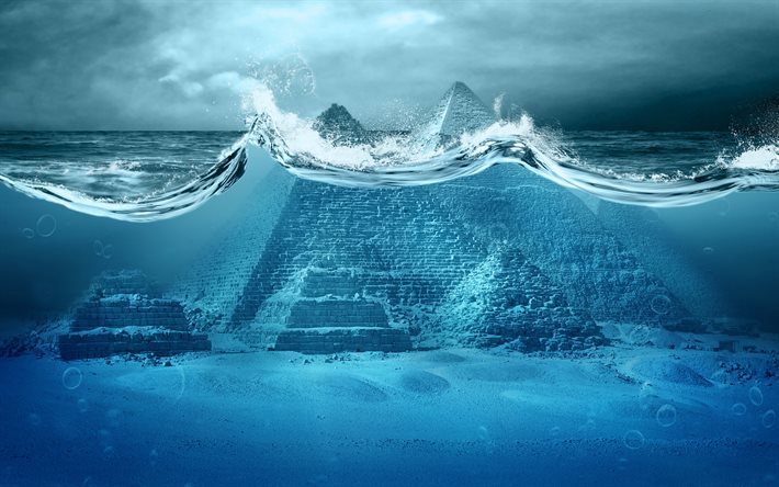 apocalisse, inondato citt&#224;, Egitto, Piramidi, Egitto subacquea