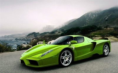 Ferrari Enzo, sports car, green Enzo, light green Ferrari