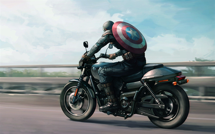 Captain America, motorcykel, konst, superhj&#228;lte