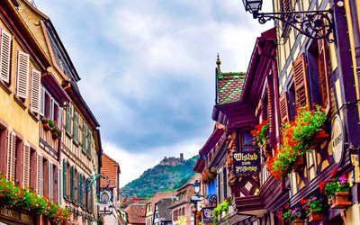 Frankrike, 4k, slottet, berg, sommar, Alsace, Europa