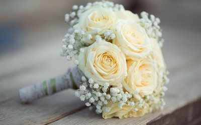 wedding bouquet, white roses, bouquet of the bride, white flowers, decoration, wedding concepts