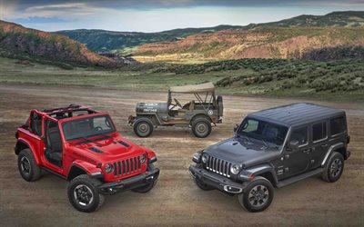 Jeep Wrangler Rubicon, 2018 carros, Jeep Willys MB, 1944 carros, SUVs, offroad, Jeep