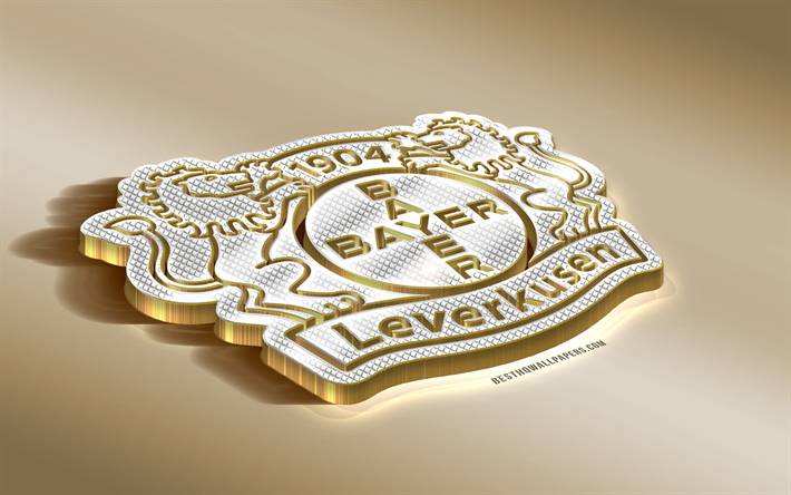 Bayer 04 Leverkusen, German football club, golden silver logo, Leverkusen, Germany, Bundesliga, 3d golden emblem, creative 3d art, football