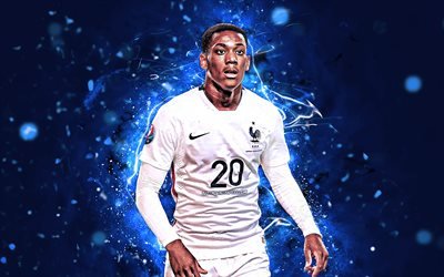 Anthony Martial, white uniform, France National Team, fan art, FFF, forward, Anthony Joran Martial, soccer, abstract art, footballers, neon lights, French football team