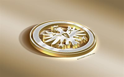 Eintracht Frankfurt, Tysk fotboll club, golden silver logotyp, Frankfurt am Main, Tyskland, Bundesliga, 3d gyllene emblem, kreativa 3d-konst, fotboll