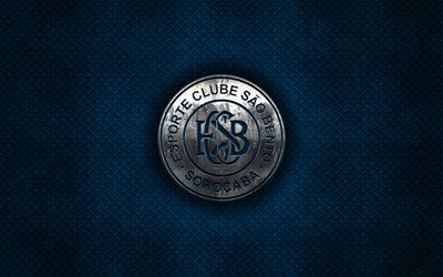 EC Sao Bento, Brazilian football club, blue metal texture, metal logo, emblem, Sorocaba, Sao Paulo, Brazil, Serie B, creative art, football, Esporte Clube Sao Bento