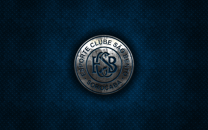 EC Sao Bento, Brazilian football club, blue metal texture, metal logo, emblem, Sorocaba, Sao Paulo, Brazil, Serie B, creative art, football, Esporte Clube Sao Bento