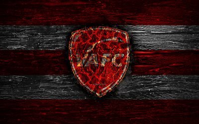 Valenciennes FC, fire logo, Ligue 2, red and white lines, french football club, grunge, football, soccer, VAFC, wooden texture, Valenciennes logo, France