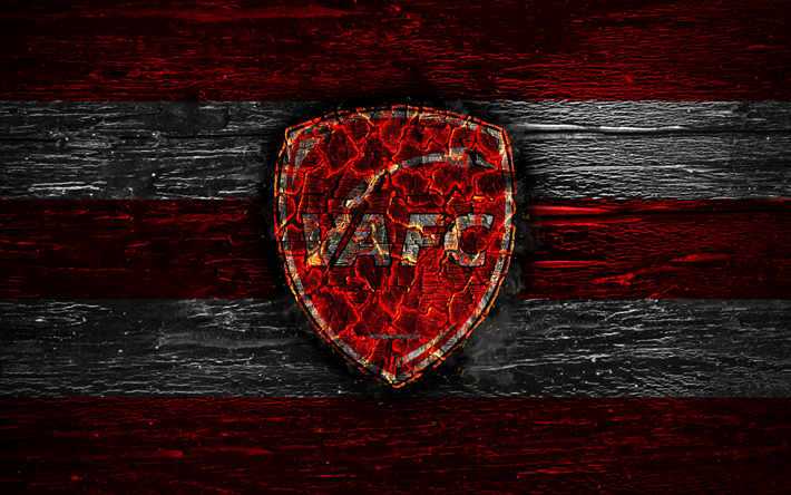 Valenciennes FC, el fuego del logotipo, de la Ligue 2, l&#237;neas rojas y blancas, franc&#233;s club de f&#250;tbol, el grunge, el f&#250;tbol, VAFC de madera, la textura, el logotipo de Valenciennes, Francia