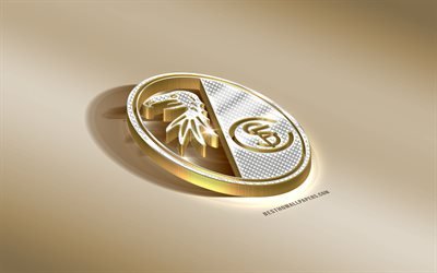 SC Freiburg, German football club, golden silver logo, Freiburg, Germany, Bundesliga, 3d golden emblem, creative 3d art, football