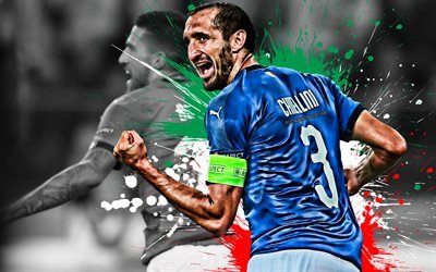 Giorgio Chiellini, Italia, nazionale di calcio, attaccante, calciatore italiano, creativo, bandiera dell&#39;Italia, schizzi di vernice, calcio, Chiellini