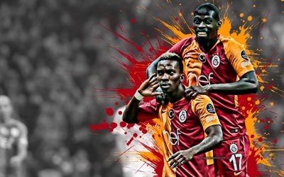 Henry Onyekuru, Badou Ndiaye, 4k, Senegalese football player, Nigerian football player, Galatasaray, maroon paint splashes, creative art, Turkey, football, grunge