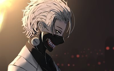 Ken Kaneki, sourire, Tokyo Ghoul personnages, h&#233;ros, illustration, manga, Tokyo Ghoul