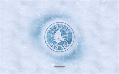 ボストンのRed Soxのロゴ, アメリカ野球クラブ, 冬の概念, MLB, ボストンのRed Sox氷ロゴ, 雪質感, ボストン, マサチューセッツ, 米国, 雪の背景, ボストンのRed Sox, 野球