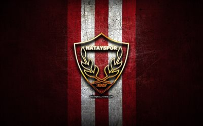Hatayspor FC, de oro logotipo, 1 Lig, p&#250;rpura metal de fondo, f&#250;tbol, Hatayspor, turco, club de f&#250;tbol, Hatayspor logo, futbol, Turqu&#237;a