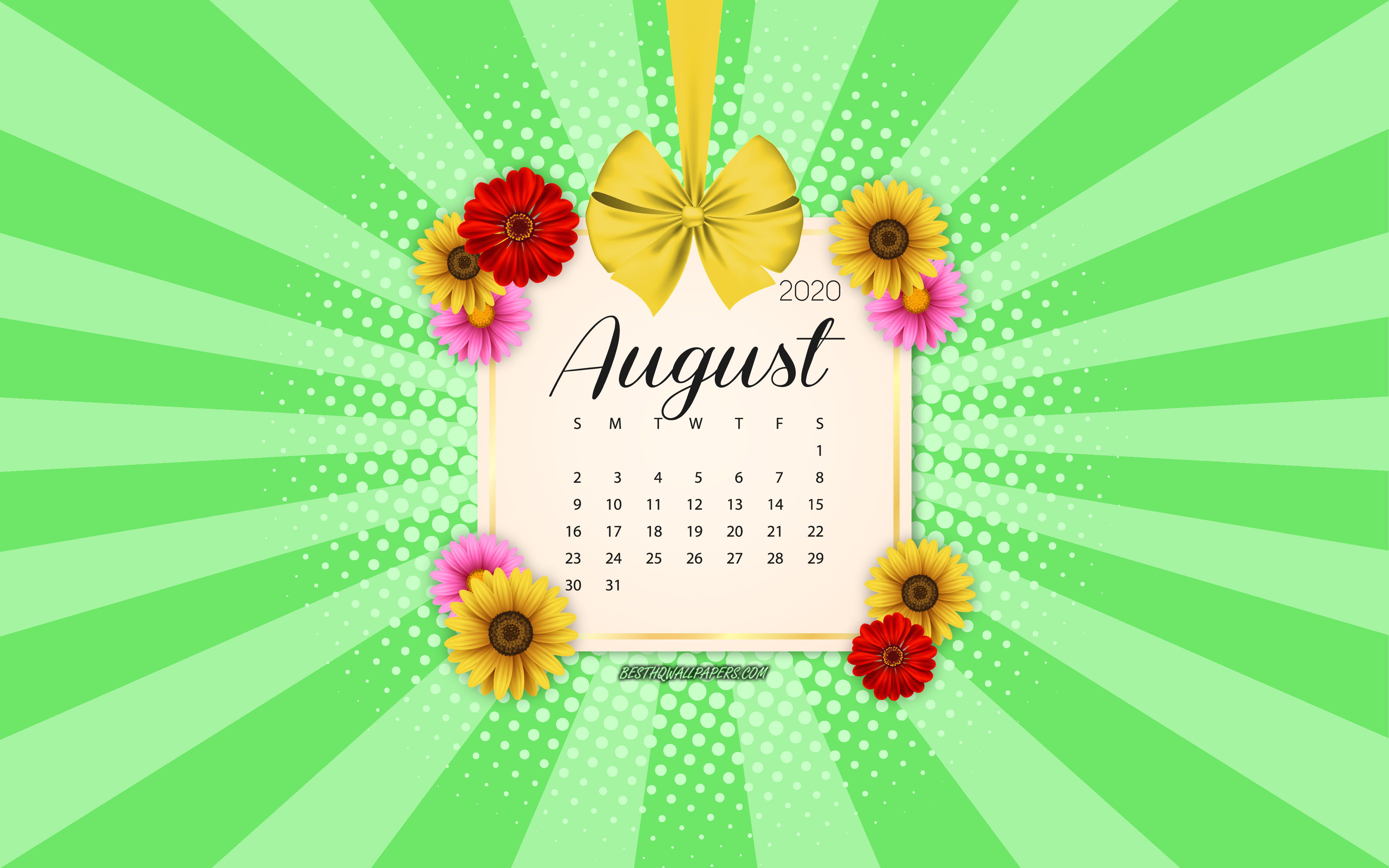 Download Wallpapers 2020 August Calendar Green Background Summer 2020 Calendars August 2020 8907